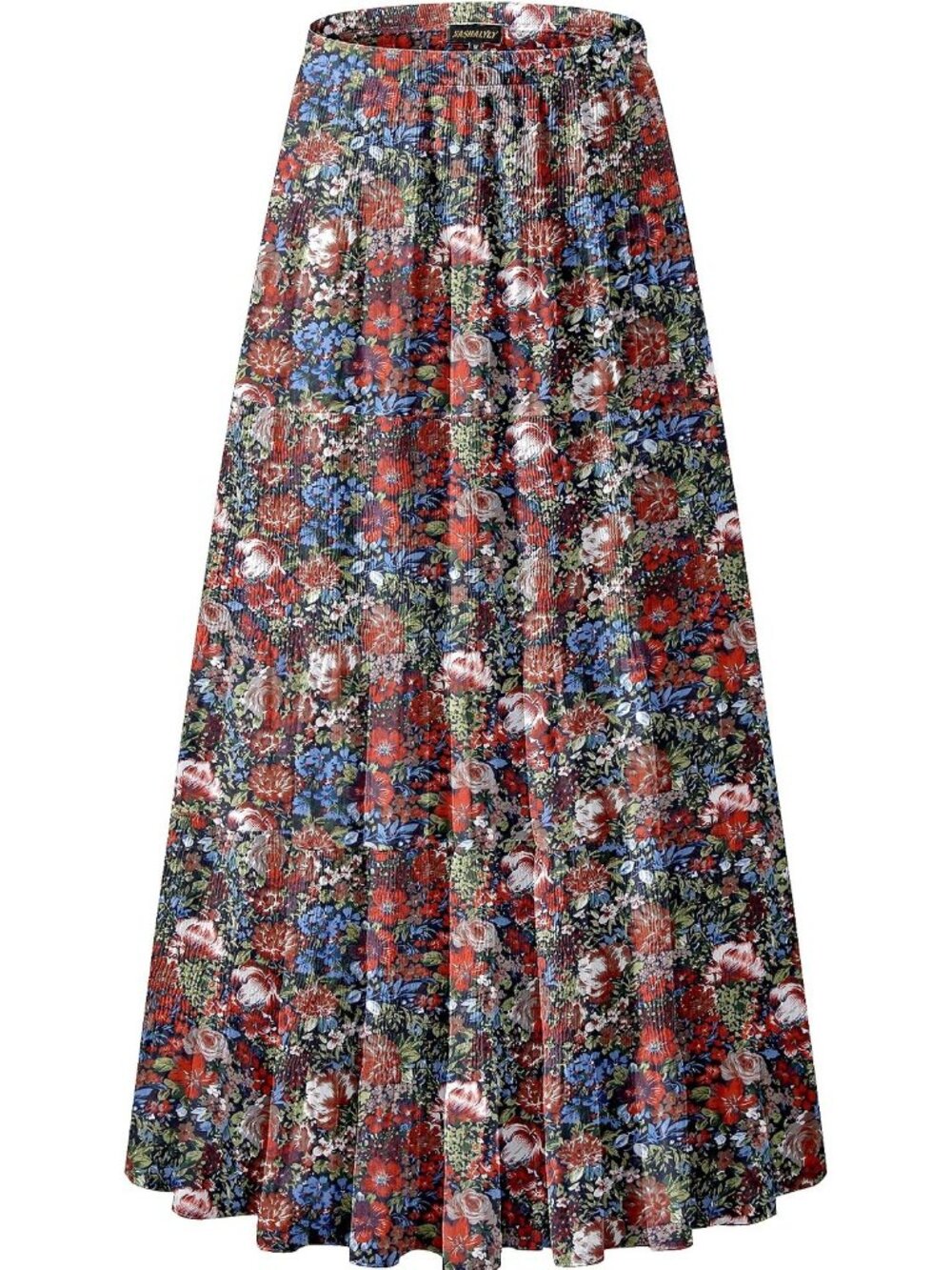 Women Multicolor Floral Chiffon Elastic High Waisted Pleated A-Line Long Skirt